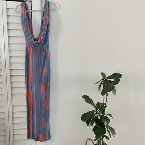 PrettyLittleThing Blue Pink Plunge Sundress